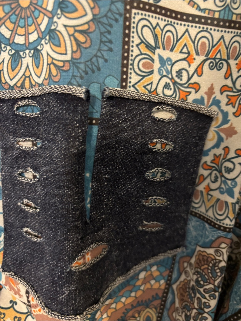 A.Z.IBoho Patchwork Button-Front Shirt - Blue & Orange - Picture 6 of 12
